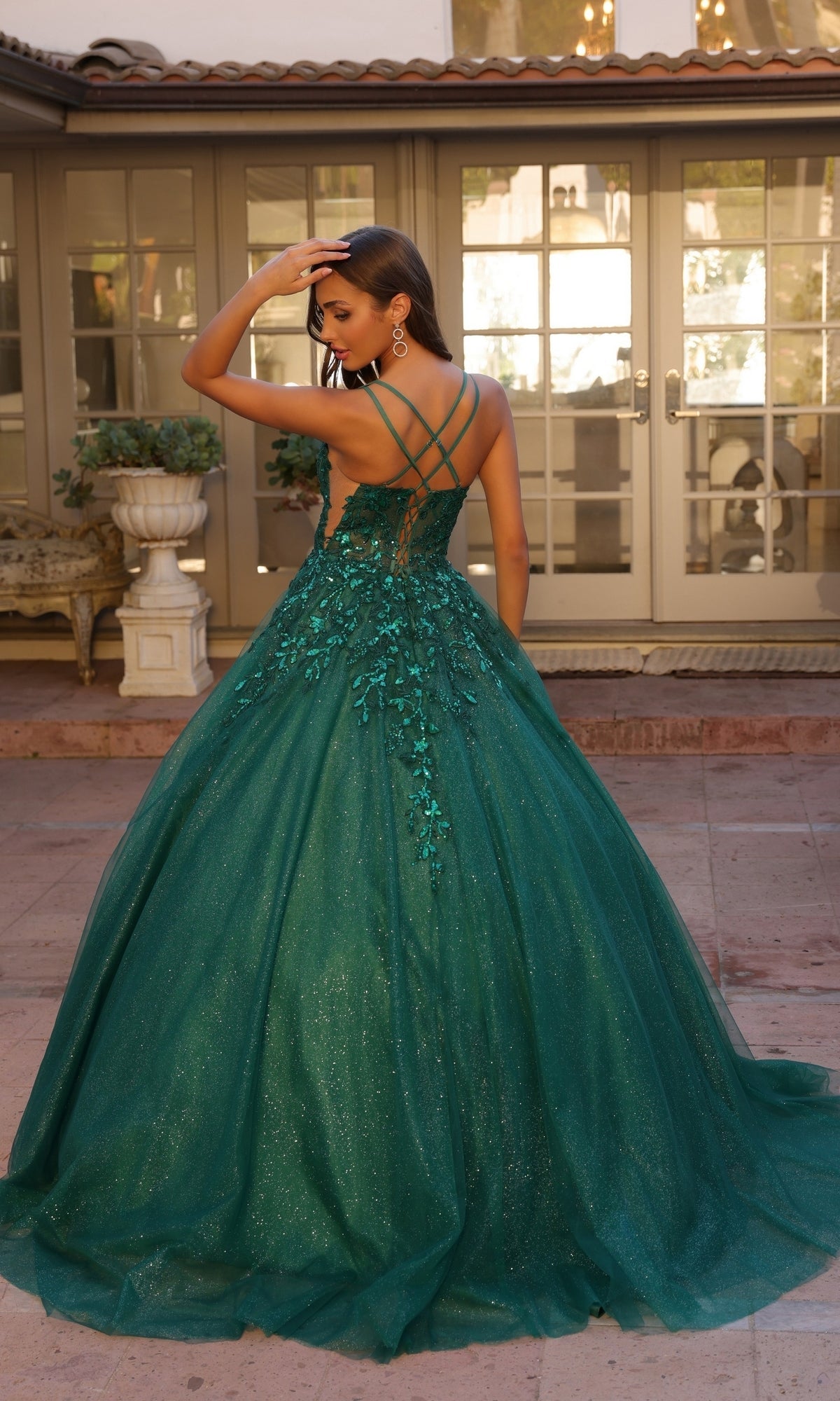 Vestido de fiesta de tul con purpurina brillante H1271