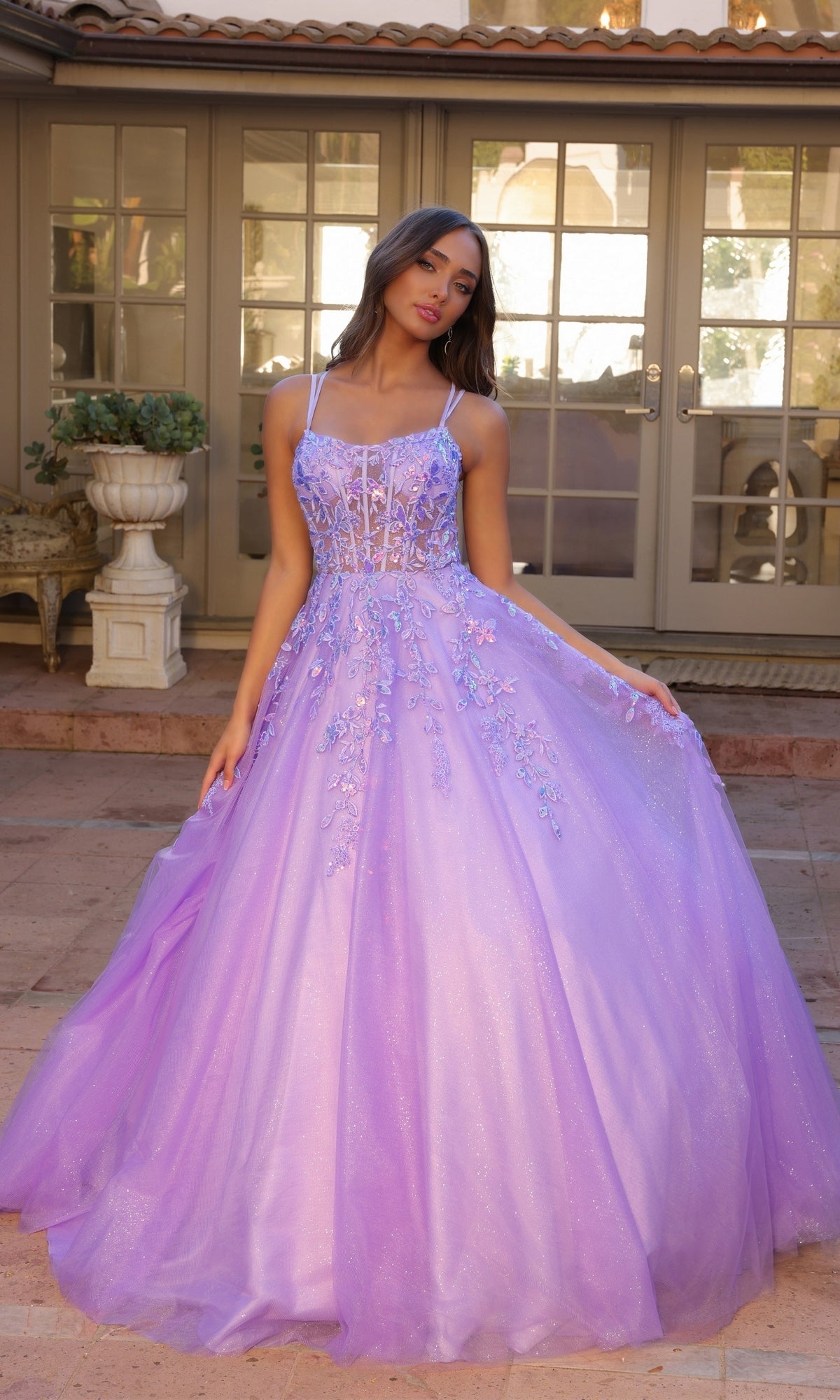 Vestido de fiesta de tul con purpurina brillante H1271