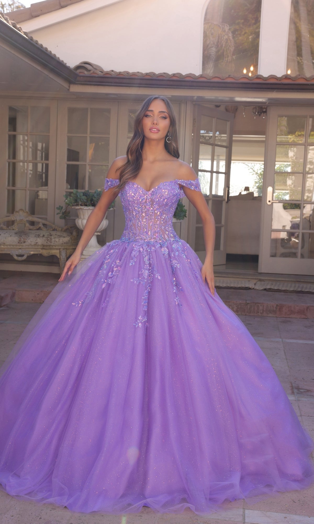 Elegante vestido de fiesta largo H1349 con hombros descubiertos