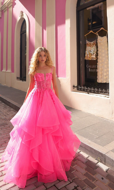 Nox Anabel H1351 Long Tiered Prom Ball Gown with Lace-Up