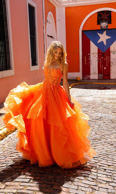 Nox Anabel H1351 Long Tiered Prom Ball Gown with Lace-Up