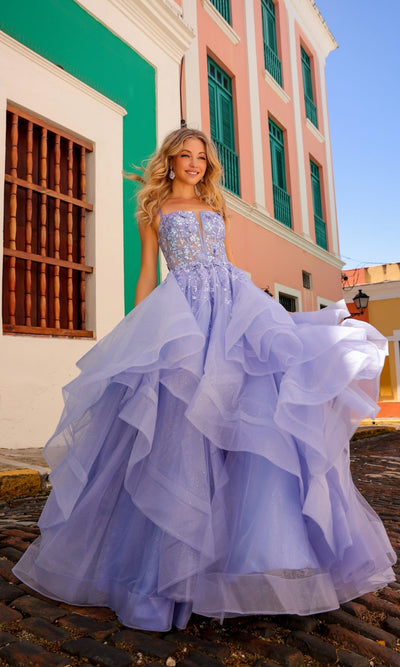 Nox Anabel H1351 Long Tiered Prom Ball Gown with Lace-Up