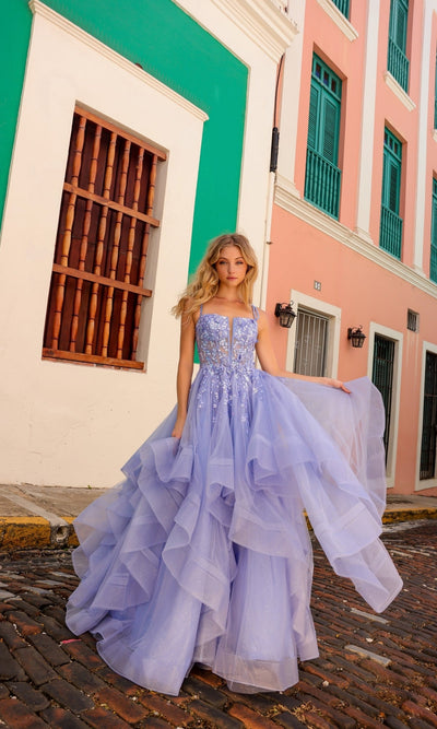 Nox Anabel H1351 Long Tiered Prom Ball Gown with Lace-Up