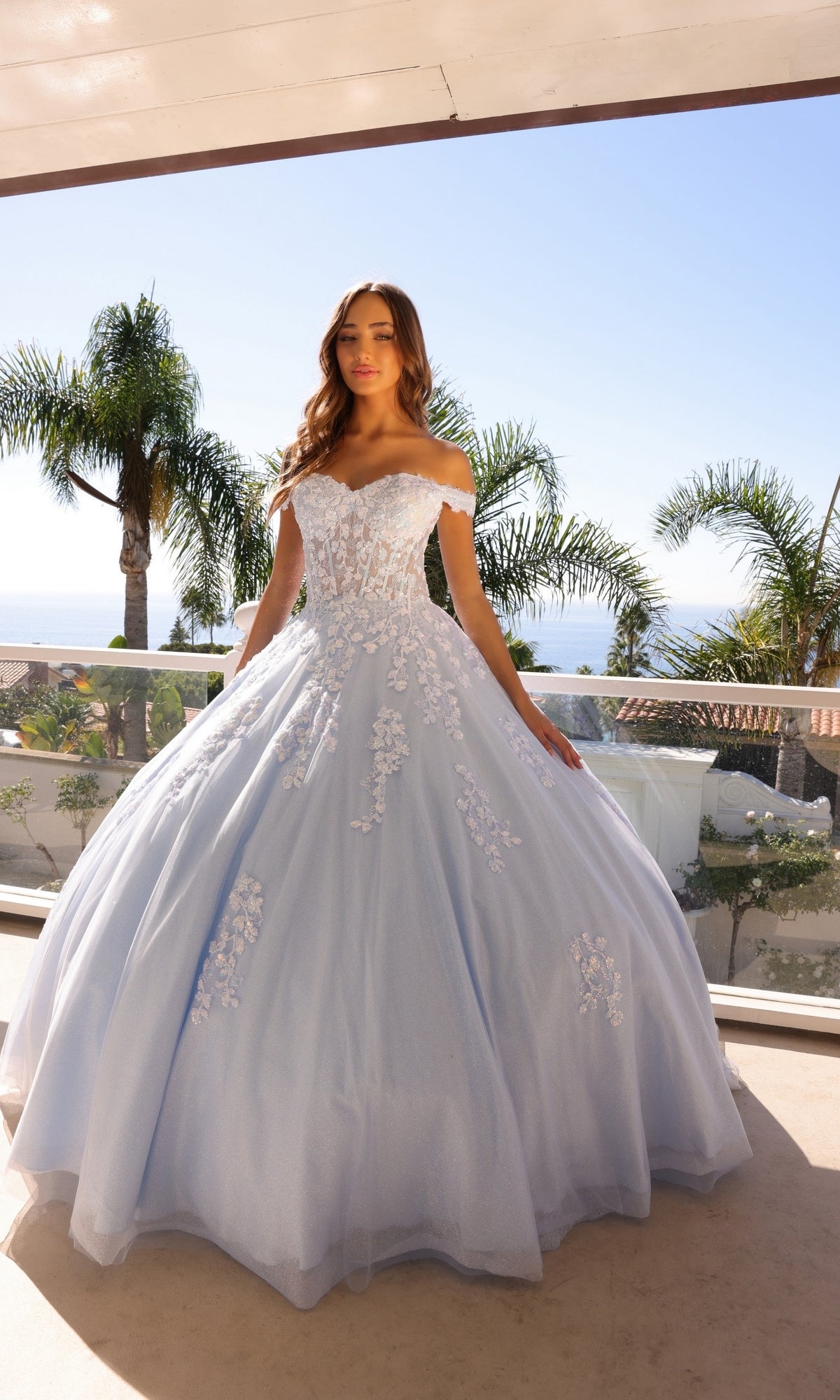Off-the-Shoulder Lace-Up Long Prom Ball Gown | Nox Anabel H1352