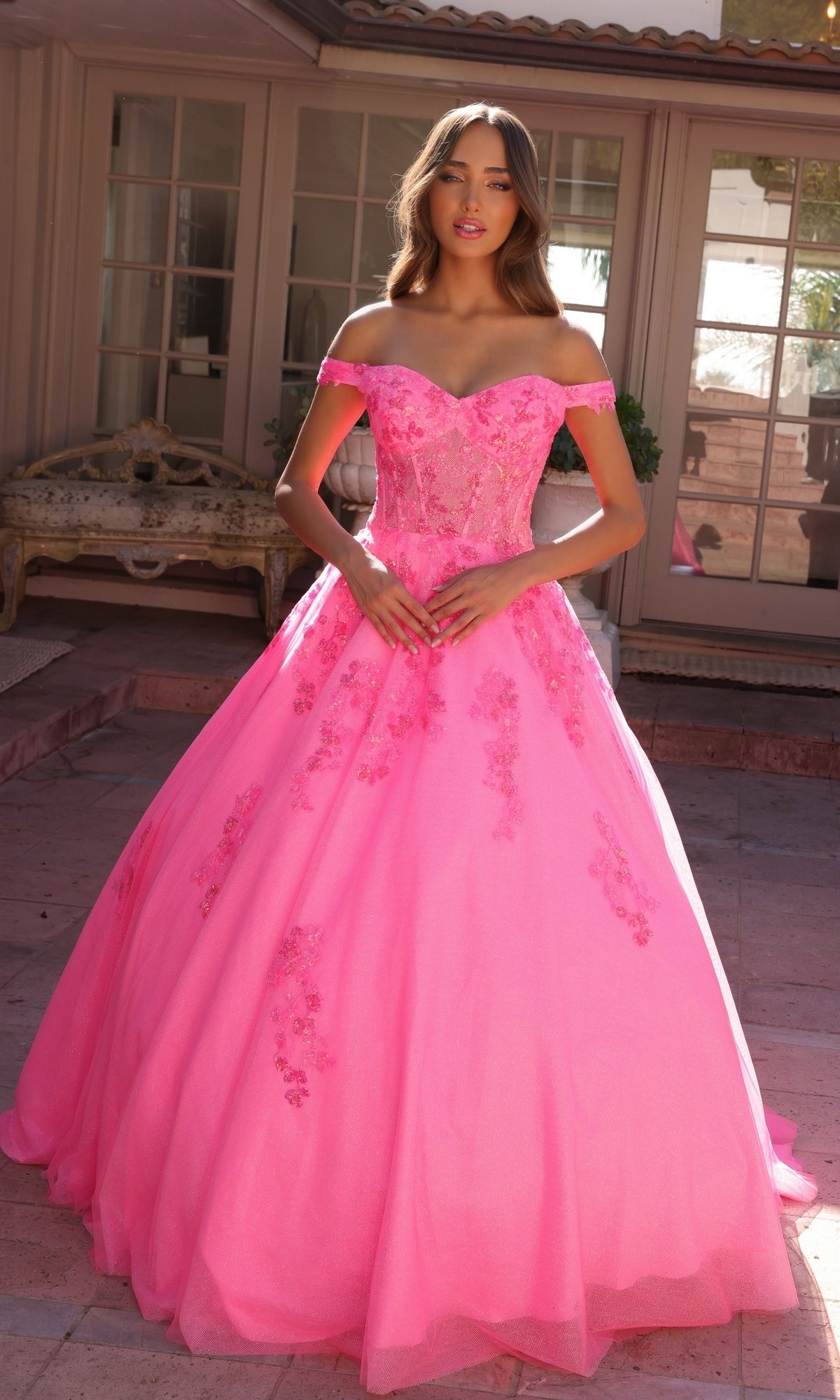 Off-the-Shoulder Lace-Up Long Prom Ball Gown | Nox Anabel H1352