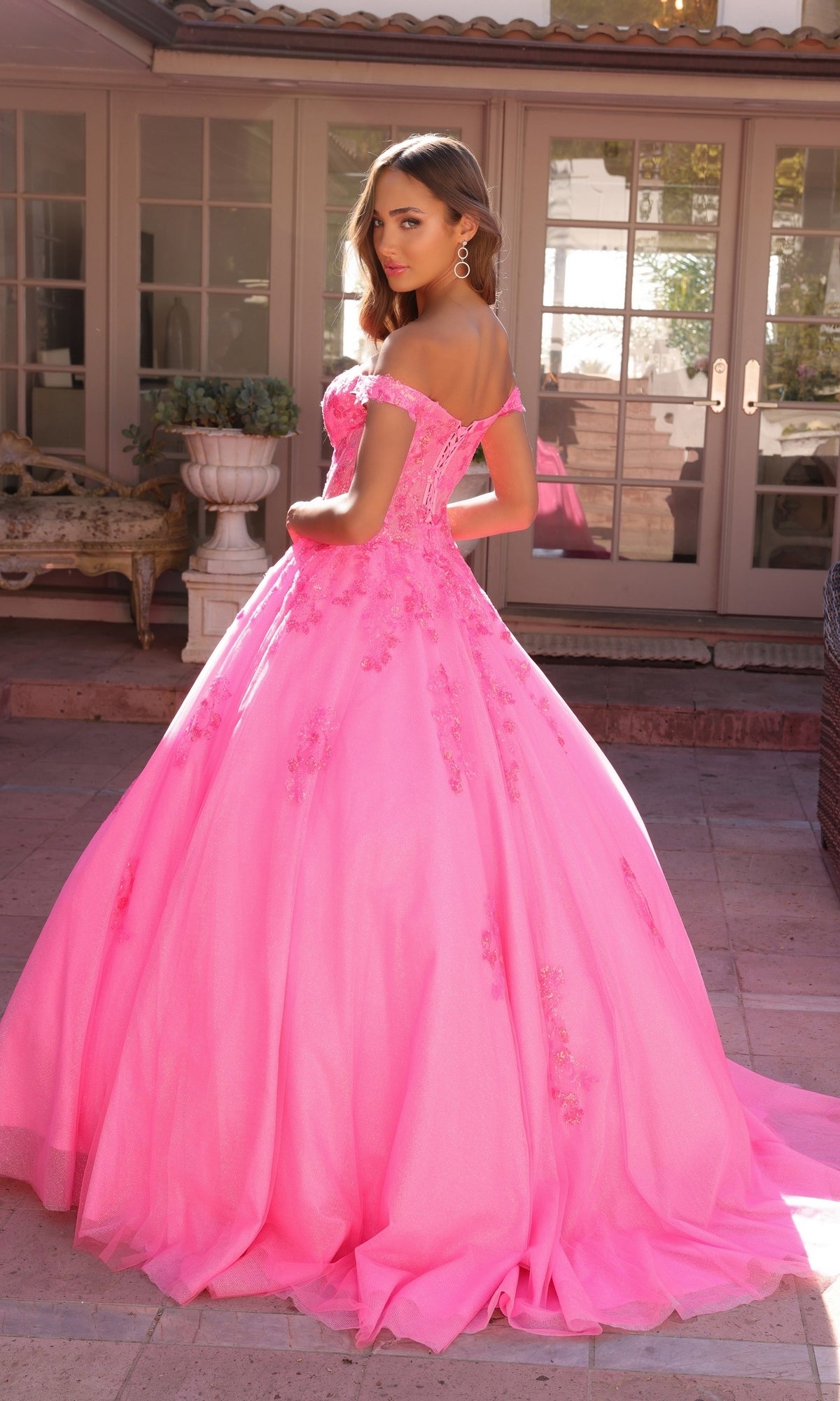 Off-the-Shoulder Lace-Up Long Prom Ball Gown | Nox Anabel H1352