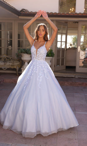 Nox Anabel H1357 Bahama Blue Quinceanera Dress Corset Glitter Ball Gown