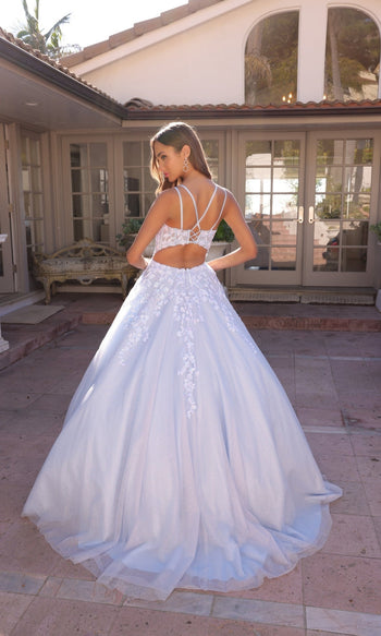 Nox Anabel H1357: Chic Long Corset Glitter Prom Ball Gown