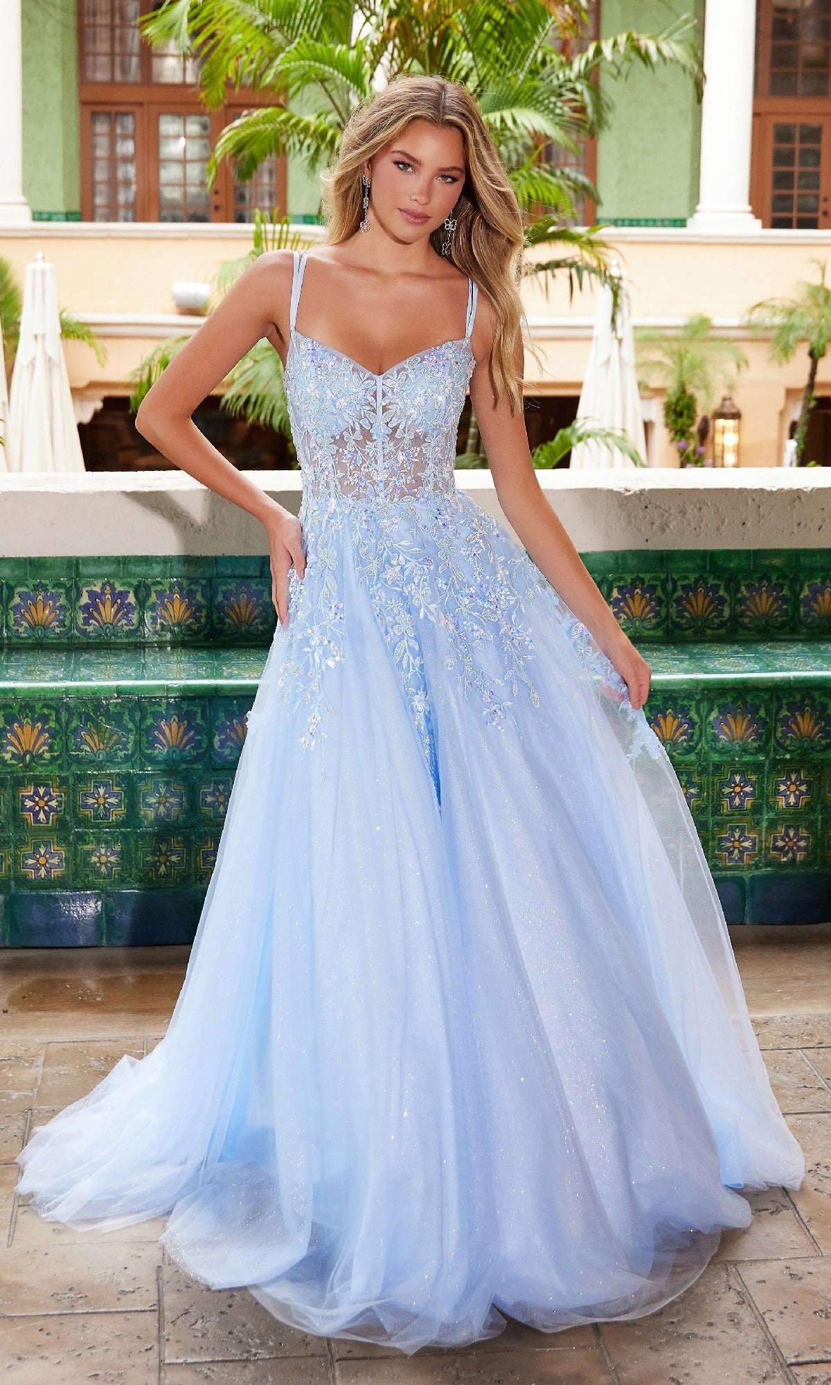tulle prom dress Charming Long Lilac Sleeveless Crystals Tulle Prom Dresses main image 1