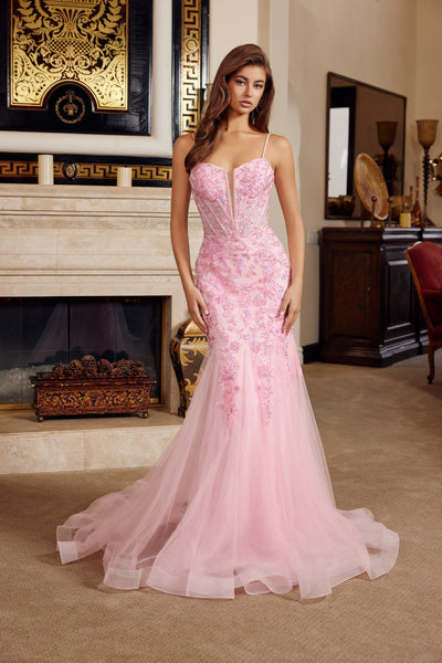 Sleeveless Trumpet Prom Dress Beaded Floral Lace Corset Bodice & Lace-Up Back by Nox Anabel H1874