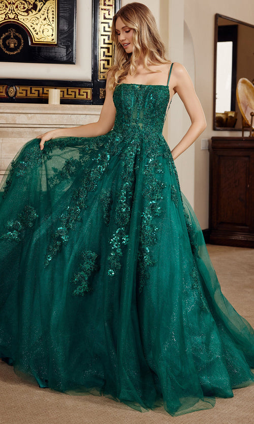Nox Anabel H1880 Illusion Applique Ball Gown Long Evening Gown