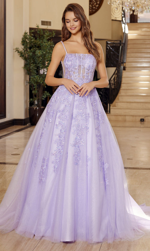 Nox Anabel H1880 Illusion Applique Ball Gown Long Evening Gown