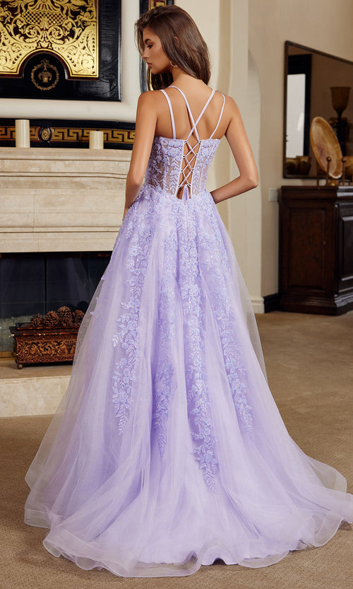 Nox Anabel H1882 V-Neck Applique A-Line Long Evening Gown