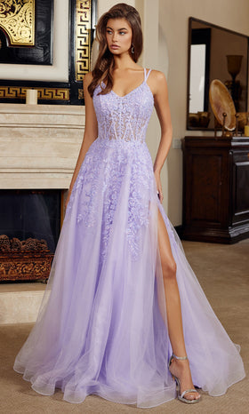 Nox Anabel H1882 V-Neck Applique A-Line Long Evening Gown