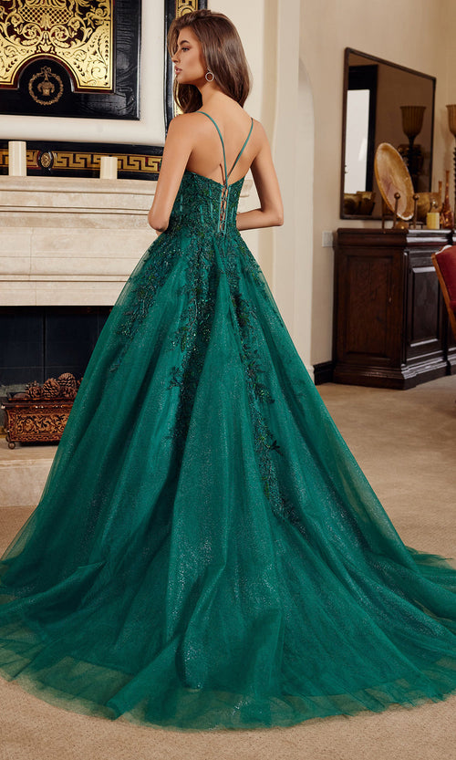 Nox Anabel H1883 V-Neck Applique Ball Gown Long Evening Gown