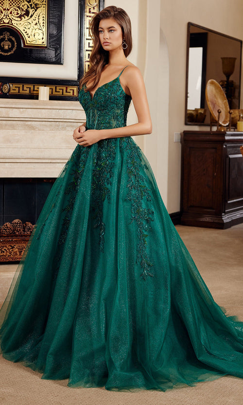 Nox Anabel H1883 V-Neck Applique Ball Gown Long Evening Gown