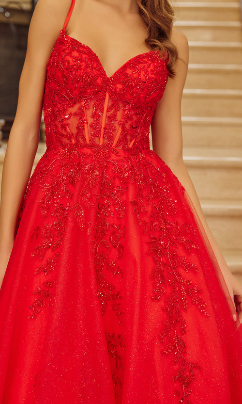 Nox Anabel H1883 V-Neck Applique Ball Gown Long Evening Gown