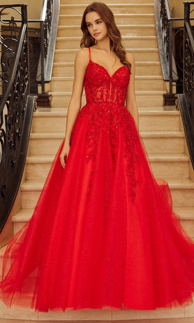 Nox Anabel H1883 V-Neck Applique Ball Gown Long Evening Gown