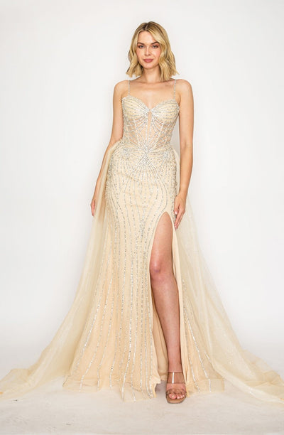 Prom Dresses Long Formal Beaded Overskirt Prom Dress Nude