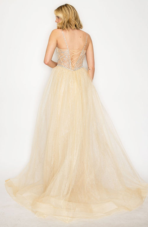 High Couture HC1002 Long Formal Beaded Overskirt Prom Dress