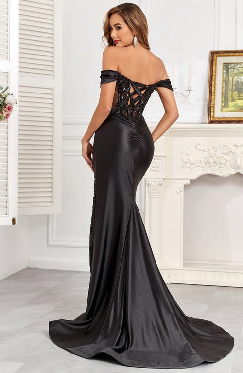 High Couture HC1003 Long Fitted Corset Formal Applique Prom Dress