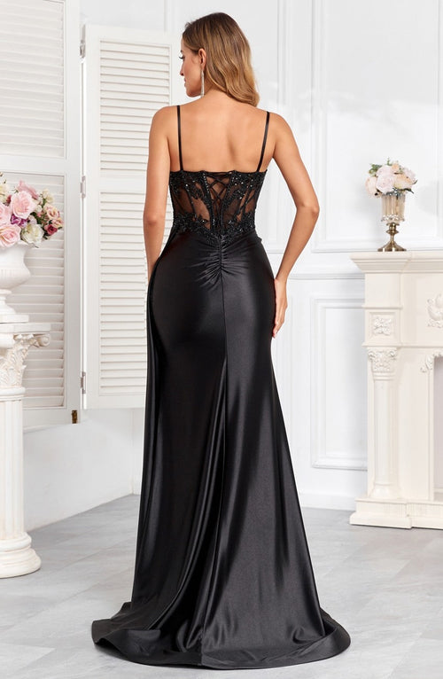 High Couture HC1004 Pleated Long Formal Applique Corset Prom Dress