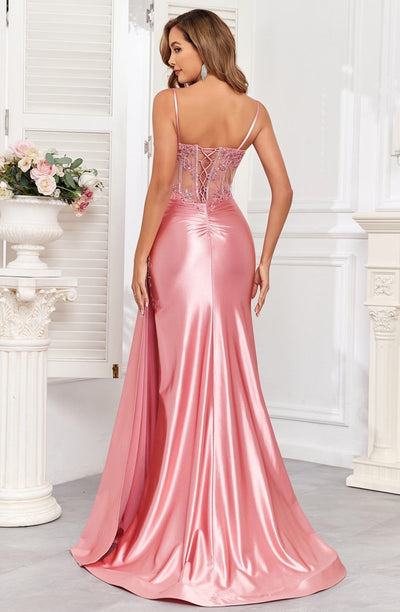 High Couture HC1004 Pleated Long Formal Applique Corset Prom Dress