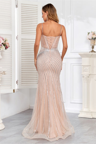 High Couture HC1006 Fitted Long Formal Beaded Corset Prom Gown