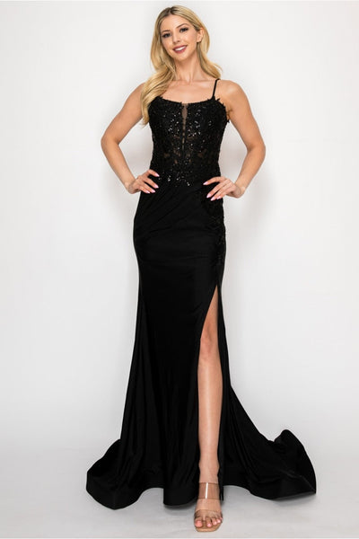 Prom Dresses Fitted Prom Long Formal Beaded Evening Gown Black