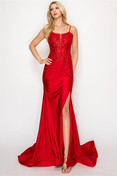 Prom Dresses Fitted Prom Long Formal Beaded Evening Gown Red