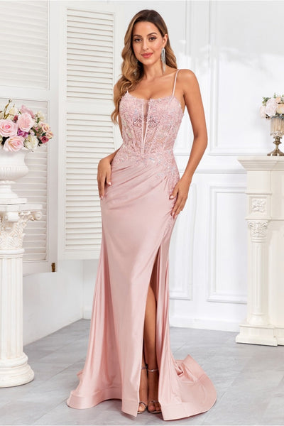 Prom Dresses Fitted Prom Long Formal Beaded Evening Gown Rose