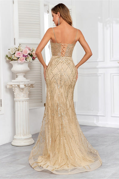 High Couture HC1008 Long Formal Glitter Print Corset Prom Dress