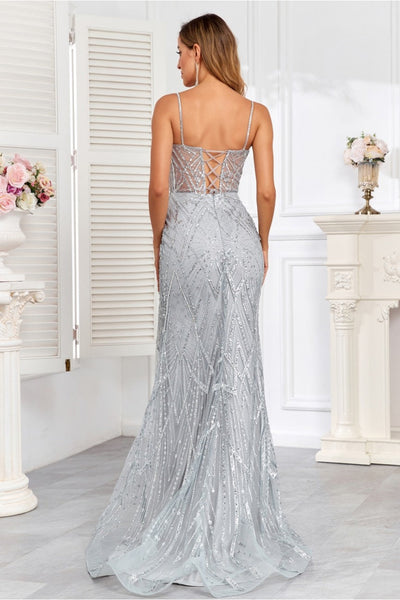 High Couture HC1008 Long Formal Glitter Print Corset Prom Dress