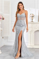 Prom Dresses Long Formal Glitter Print Corset Prom Dress Silver