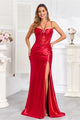 Prom Dresses Long Pleated Formal Lace Applique Prom DressRed