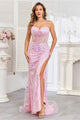 Prom Dresses Fitted Long Formal Sequin Prom Dress Pink