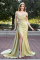 High Couture HC1012 Pleated Long Formal Slit Beaded Prom Evening Gown