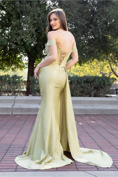 High Couture HC1012 Pleated Long Formal Slit Beaded Prom Evening Gown