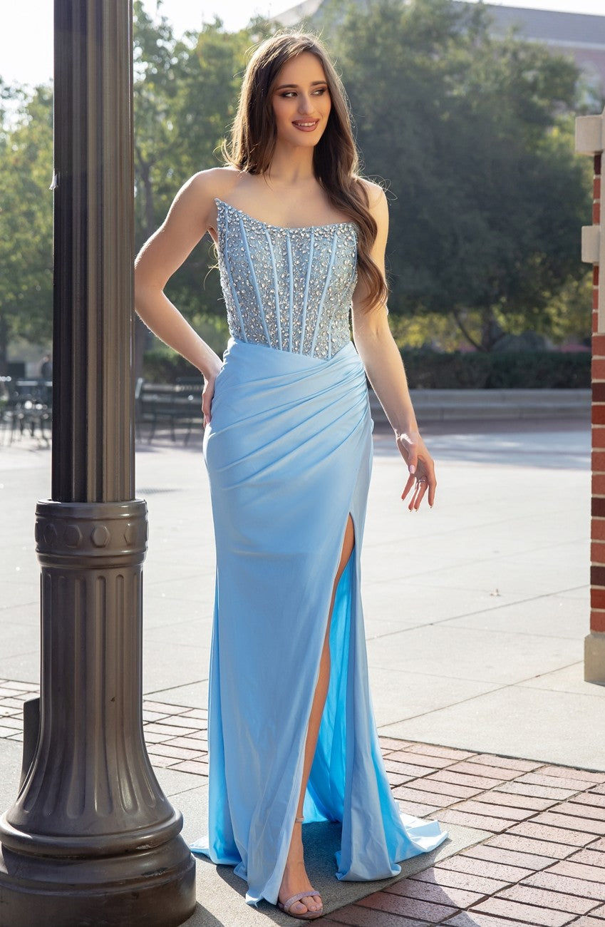 High Couture HC1016 Beaded Long Formal Fitted Slit Evening Prom Dress