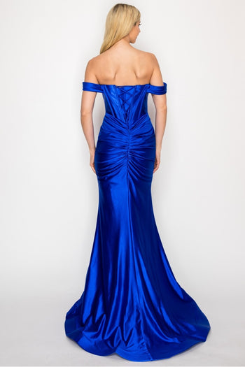 High Couture HC1019 Fitted Formal Long Pleated Prom Dress