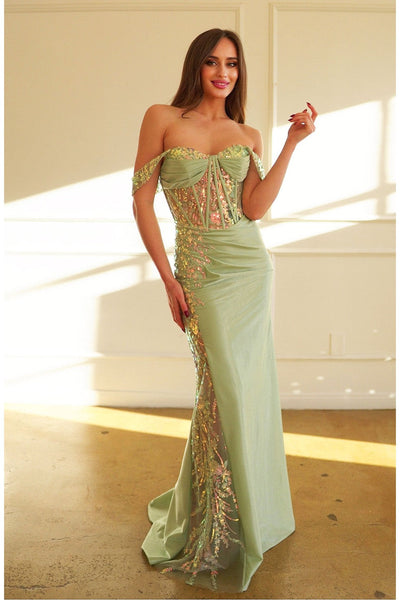 Prom Dresses Long Fitted Formal Lace Applique Prom Dress Sage
