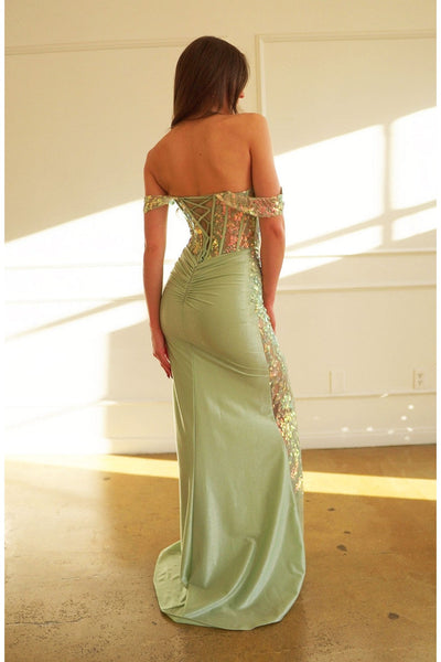 High Couture HC1020 Long Fitted Formal Lace Applique Prom Dress