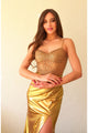 High Couture HC1024 Beaded Slit Prom Long Formal Metallic Dress