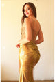 High Couture HC1024 Beaded Slit Prom Long Formal Metallic Dress