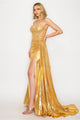 High Couture HC1026 Long Formal Beaded Metallic Prom Dress