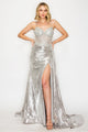 Prom Dresses Long Formal Beaded Metallic Prom Dress Silver