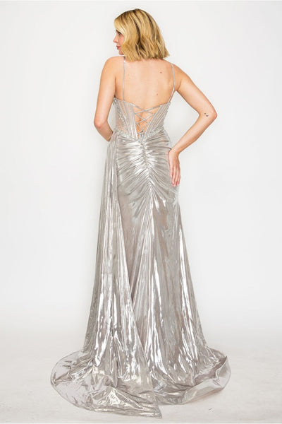 High Couture HC1026 Long Formal Beaded Metallic Prom Dress