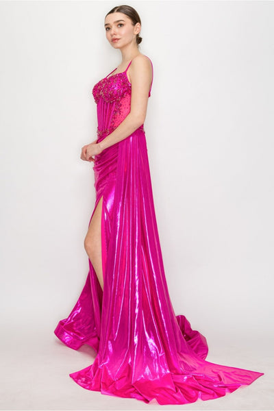 High Couture HC1026 Long Formal Beaded Metallic Prom Dress