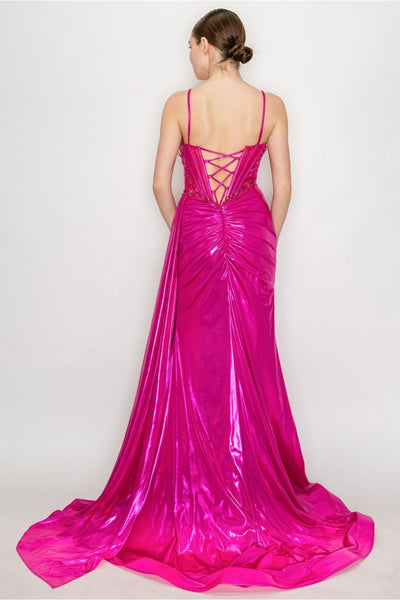 High Couture HC1026 Long Formal Beaded Metallic Prom Dress