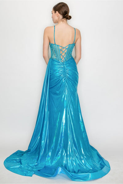 High Couture HC1026 Long Formal Beaded Metallic Prom Dress